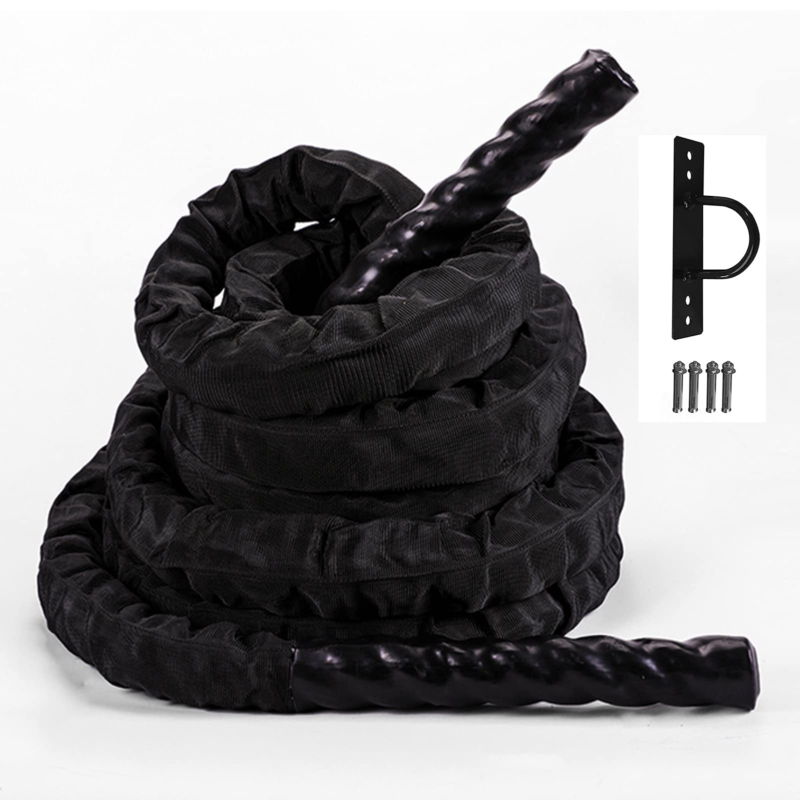 Battle Rope, Poly Dacron 2 In Durchmesser Trainingsseil mit Schutzhülle und Wandhalterung, Fitnessseil für Krafttraining Home Gym Outdoor Cardio Workout (Size : 15m)