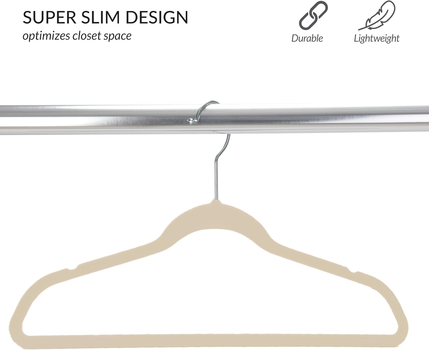 Simplify Children’s 10 PK Velvet Hangers | Dimensions : 13.78" W x 8.46" H | Durable Plastic | Non-Slip | Keeps Shape | 14” Width | Children Sizes 2-16 | Velvet, Ivory