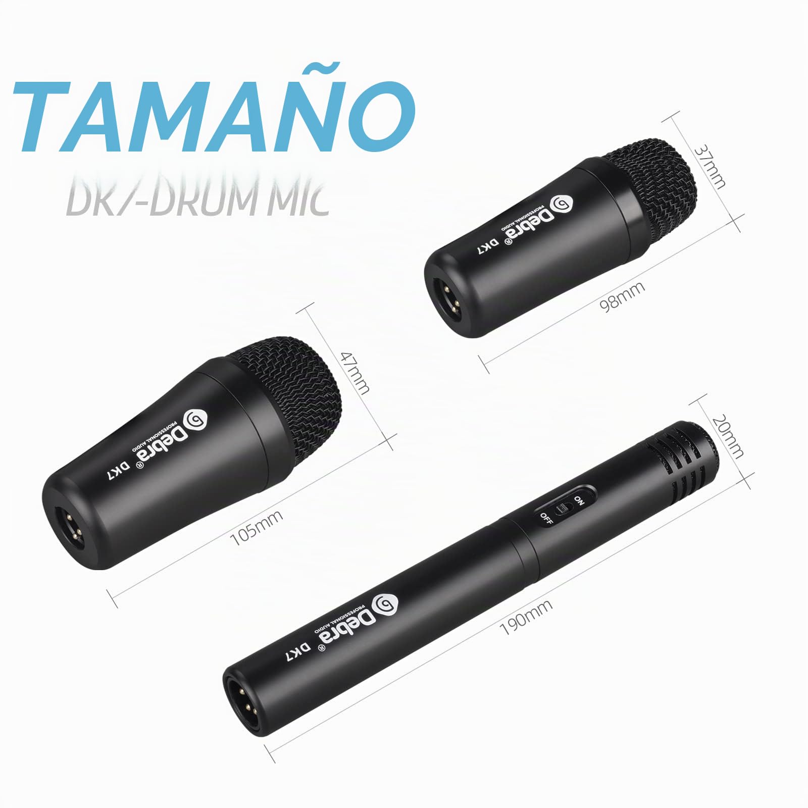 D Debra DK7 Pro - Kit de 7 micrófonos con Cable para batería (Incluye micrófonos, Clip de micrófono, con Opciones para Bateristas, cajoneras, Rack/Floor TOMS, Congas y Cymbals