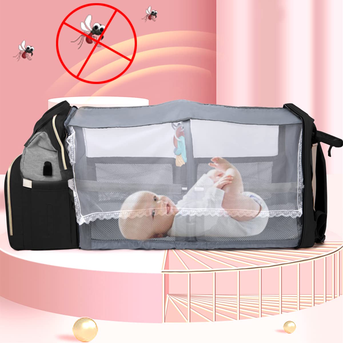 Zaino Fasciatoio Mamma Multifunzione Grande con Lettino e Borsa Isolante