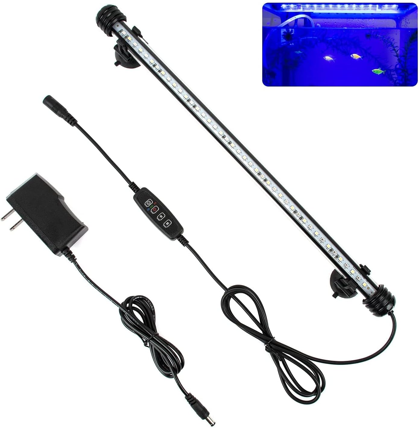 iKefe 15″ White & Blue Submersible LED Aquarium Fish Tank Light with Timer/Dimmable Underwater Fish Tank Aquarium LED Lights Fixture for Saltwater Freshwater Fish, Plant Grow, Coral Reef Decorations