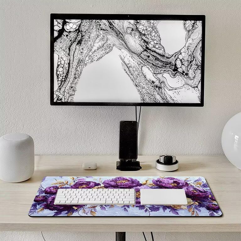 Tappetino Mouse Gaming XXL 1600 x 800 mm Tappetino Antiscivolo Sottomano Da Scrivania Per Mouse e Tastiera, Con Base In Gomma Antiscivolo, Lavabile, Mouse Pad Pione viola, Regalo per Uomo L-789