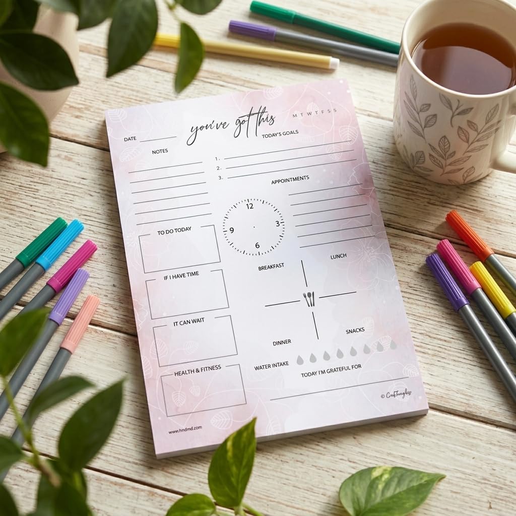 CrafTangles A4 Daily Planner PAD - Abstract Flowers, Soft back Desk Planner Notepad, 50 Undated Tear-Off Sheets, Track Productivity, Goals, Tasks (CTPlanAF-Daily) 2