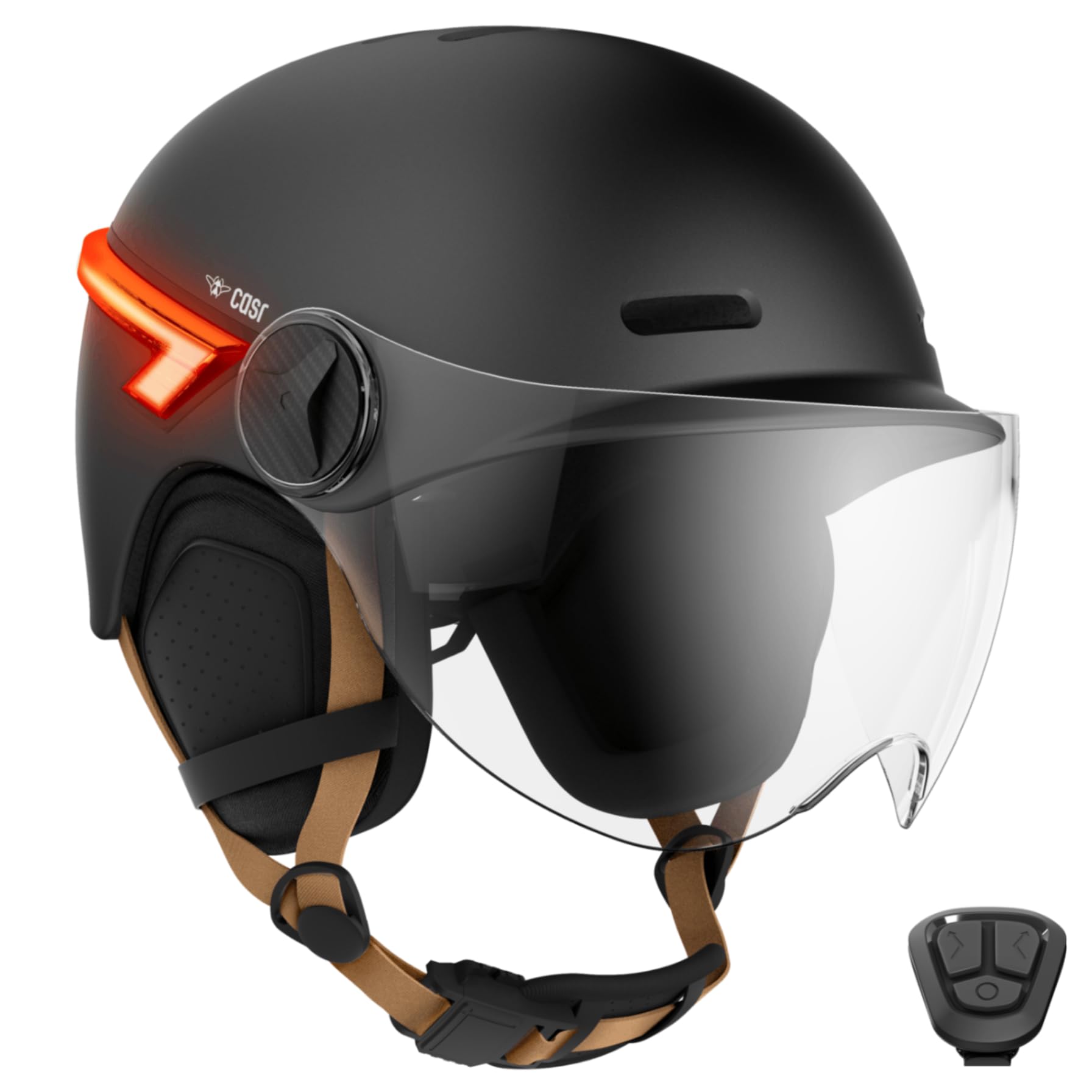 CASR Glow Casco Patinete Eléctrico Adulto Hombre Mujer con Luz LED Casco Bicicleta Adulto con Visera – Intermitentes, Mando Distancia, USB-C, Orejeras Desmontables