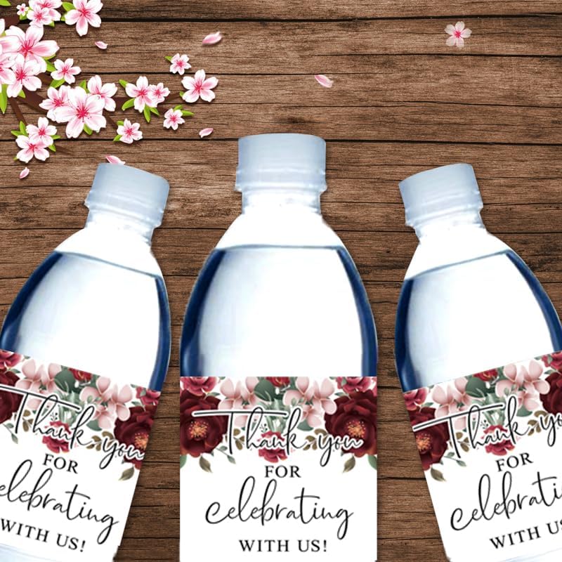 36PCS Thank You for Celebrating with US Water Bottle Sticker Labels Wedding Bridal Party Decorations Baby Shower Birthday Party Supplies(Red)