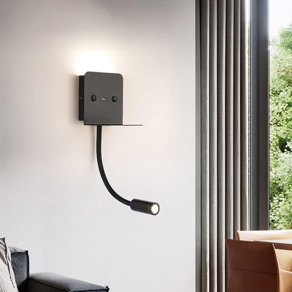 Elastyczna lampa ścienna LED z łabędzią szyją, nowoczesne oświetlenie wnętrz z portem ładowania USB, do sypialni, biura, jadalni, korytarza, schodów, restauracji