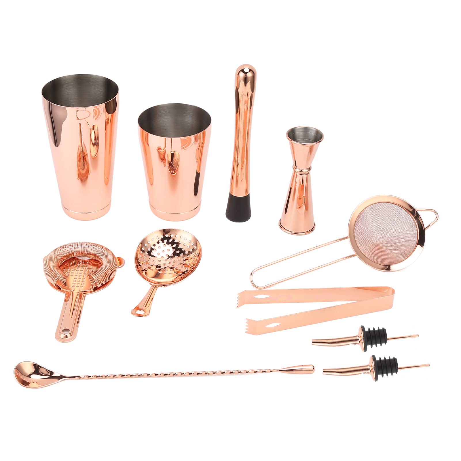 Juego de coctelera de 11 Piezas, Kit de Barman, Utensilios de Bar Profesionales de Acero Inoxidable con colador para Bares domésticos y Uso en Fiestas, Duradero, a Prueba d (Oro Rosa)