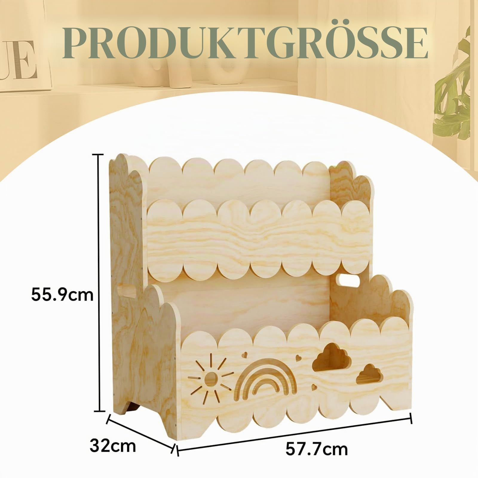 Kinder Bücherregal Holz, 2-Stöckiges Kinderbücherregal Montessori-Bücherregal Bücherkiste Kinder Wolkenmuster Spielzeug Organizer Regal für Kinderzimmer, Kindergarten