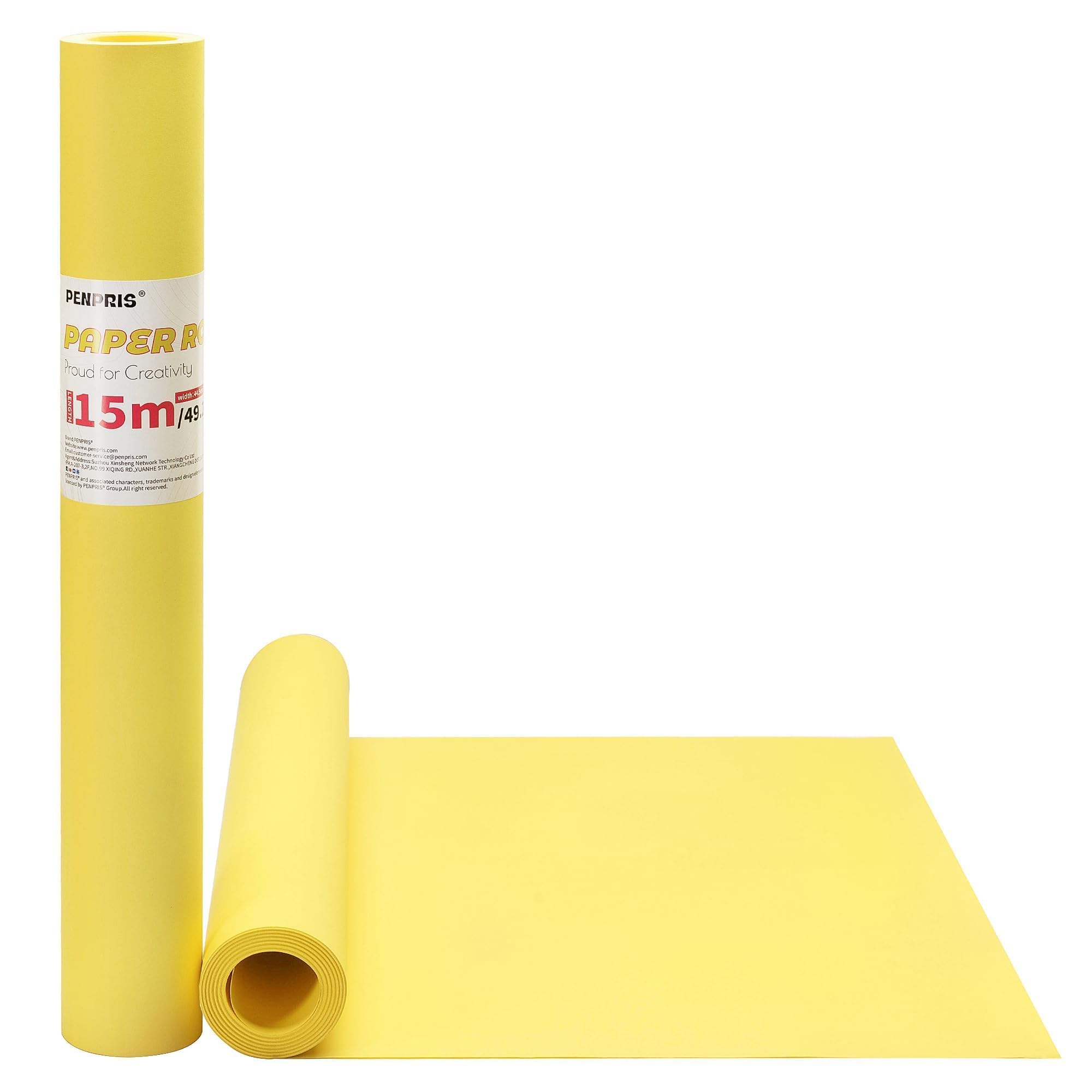 Rotolo di carta Kraft Arts, 44,5 cm x 15 m, carta per fai da te, disegno, confezioni regalo, arte da parete (giallo divino