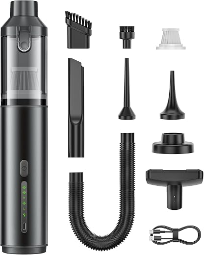 Handy Vacuum Cleaner, Car Vacuum Cleaner, Cordless, Strong Suction, 16,000 Pa, 2-in-1, Dust-Absorbing, Dual-Purpose, VAC10...
