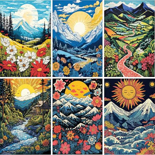 DOZEEZOP 6 Pack 5D Diamond Painting Kits for Adults, Diamond Art Kits for Adults Beginners of All Ages, Round Full Drill Arts and Crafts Gems Home Wall Decor 12x16 Inches Abstract Landscapes