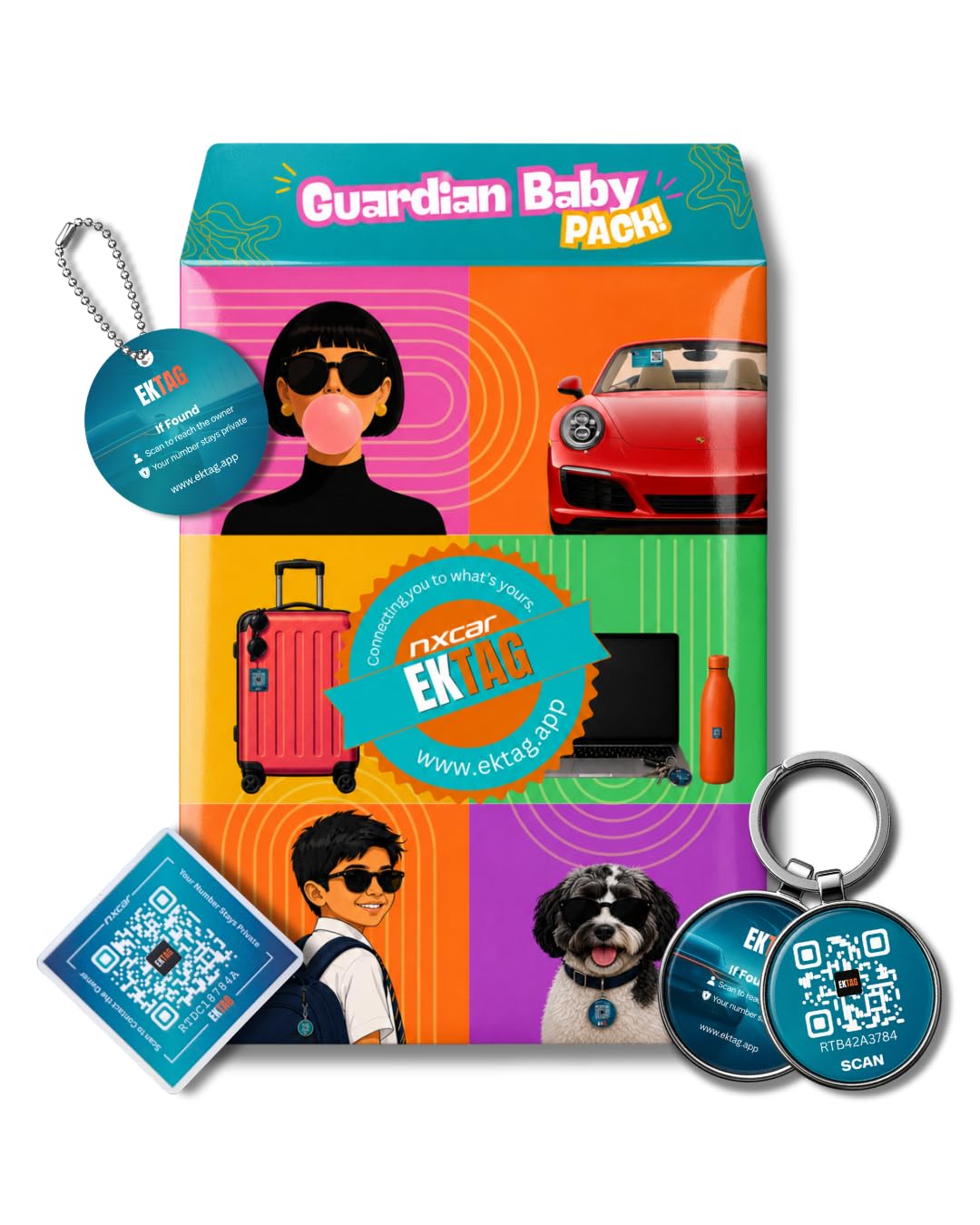 Nxcar EkTag Guardian Baby Pack (7 Tags) Smart QR Code Tags for Baby Bags, Strollers, Bottles & Essentials | Anonymous Scan-to-Call | No App Needed for Finder-image-4