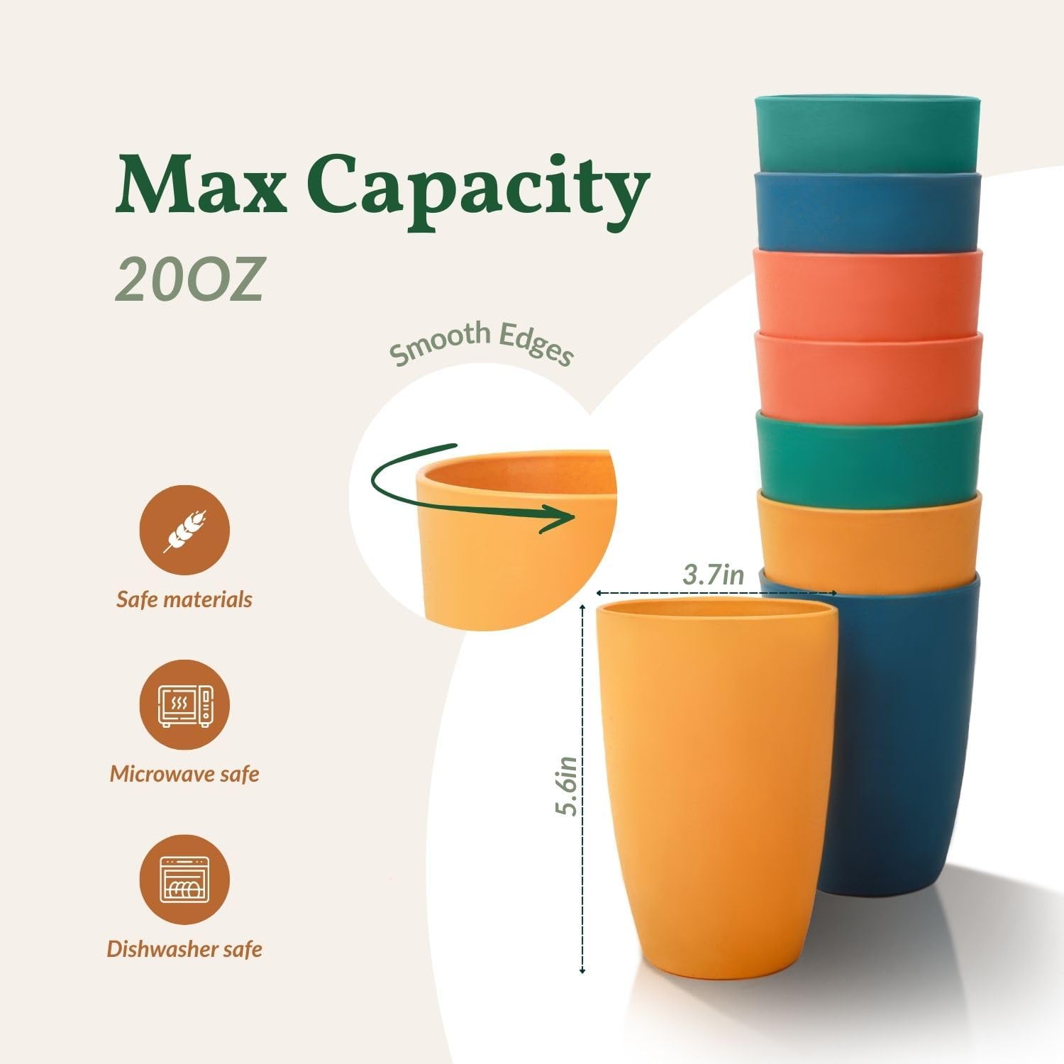 Homienly Plastic Cups Alternative, Unbreakable 20 OZ Wheat Straw Cups-Set of 8, Reusable Lightweight Drinking Glasses for Water, Juice, Dishwasher Safe Cups Sets for Kitchen, Outdoor, RV(Multi) - Image 4