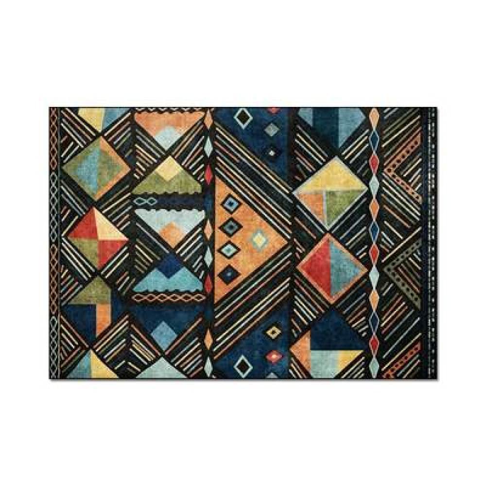 Tapis Salon Moderne Grand Blocs Multicolores Bleus géométriques de Style Ethnique Tapis Couloir Chambre Cuisine Salle de Bain Tapis Doux 200 x 300 cm