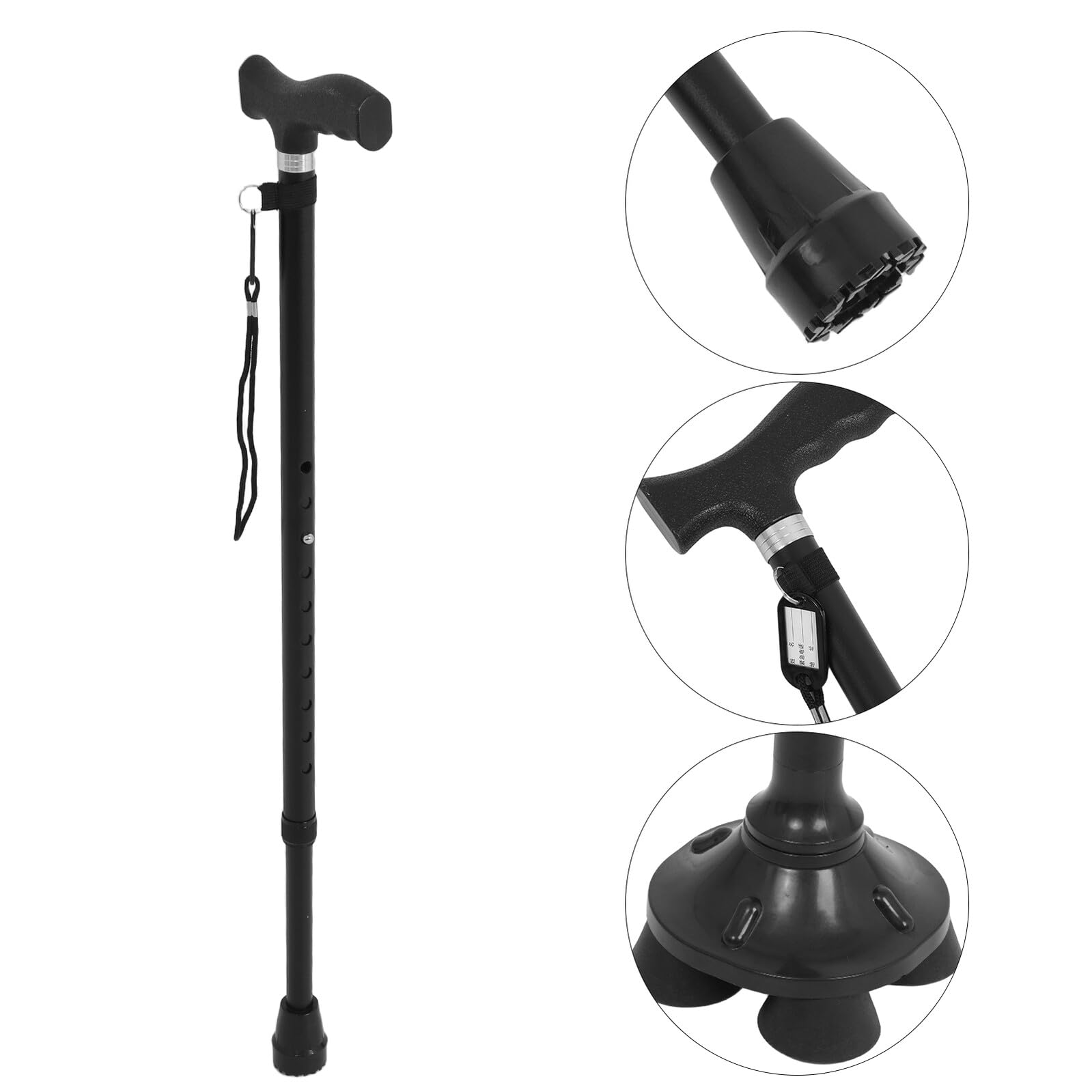 Beavorty Bastón Plegable de Aleación de Aluminio Ajustable para Personas Mayores Bastón Portátil con Base Desmontable Antideslizante de Dos y Cuatro Patas Soporte Ligero para Movilidad y