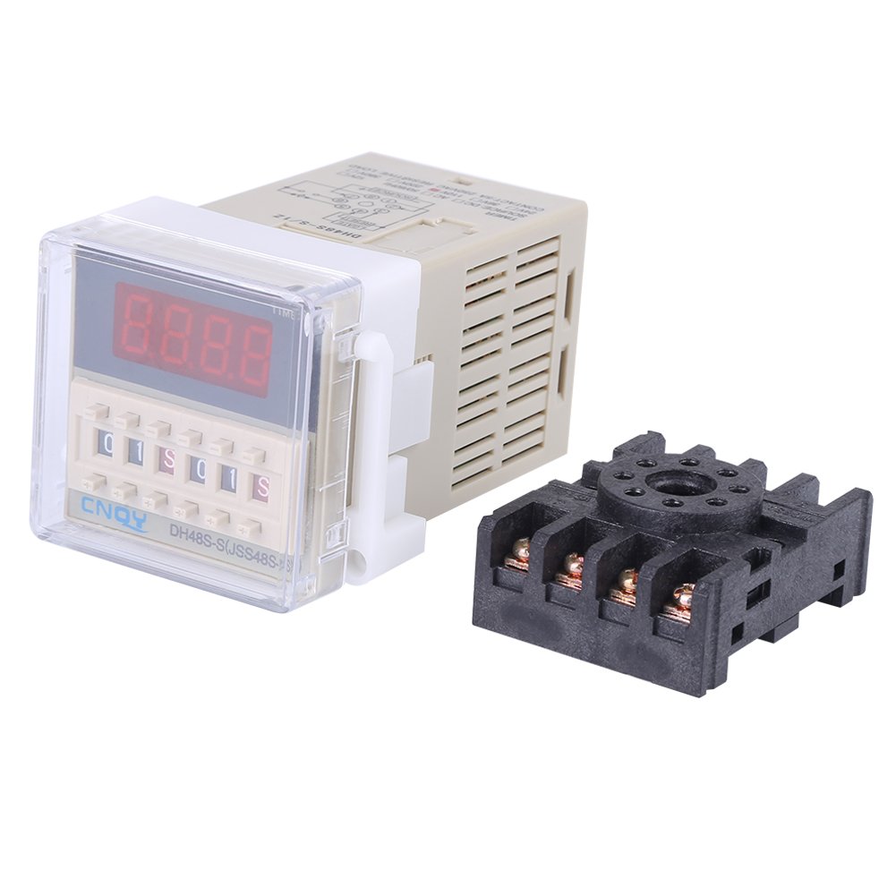 Time Relay, 110V AC DH48S-S 0.1s~99h Cycle Control Digital Display Time Relay with Base Applied in Advertising Lamp, Industrial Mining