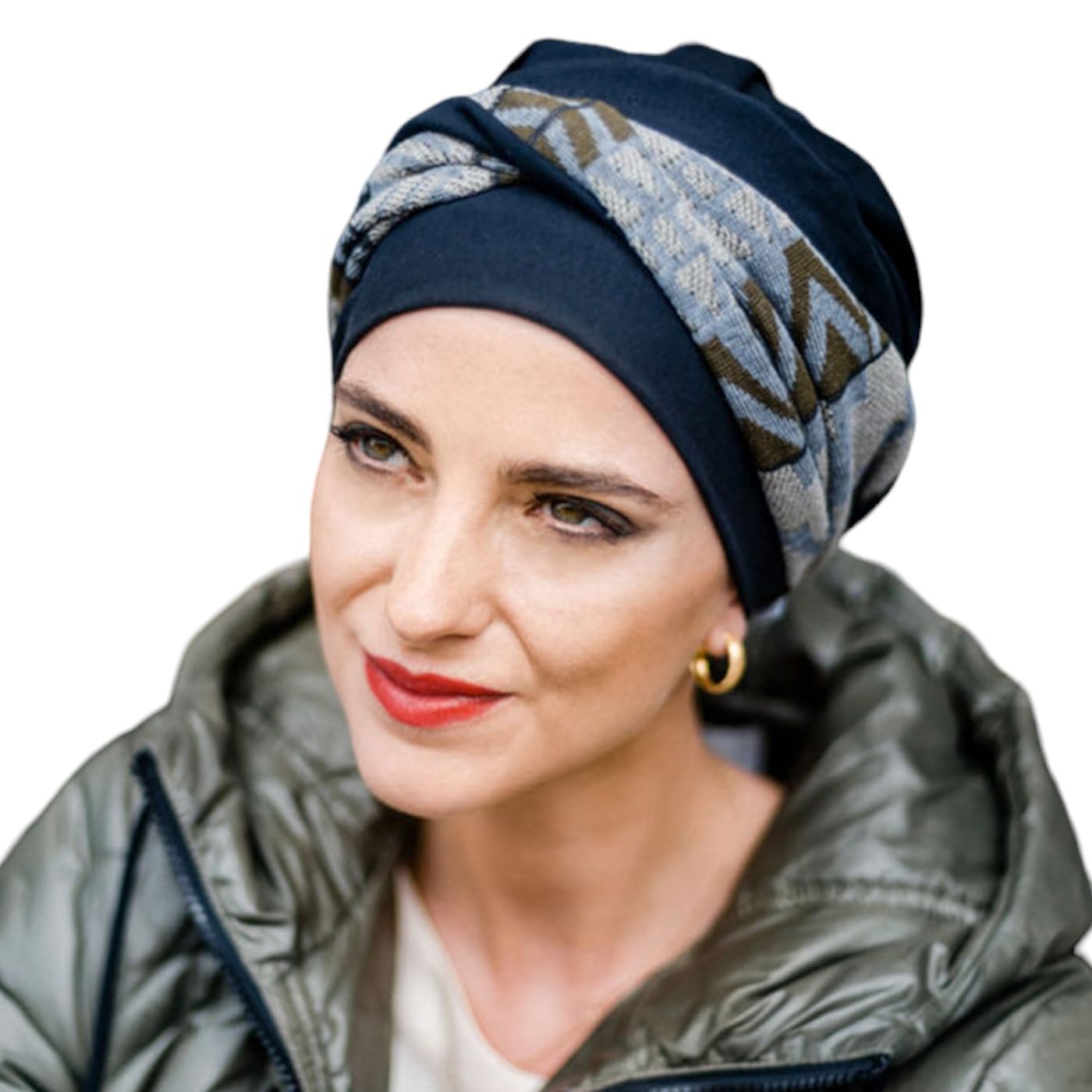 CAREBELL Turbante Elegance Zig Zag Grey para quimioterapia. Tejido de Algodón. Alopecia y pérdida de Cabello