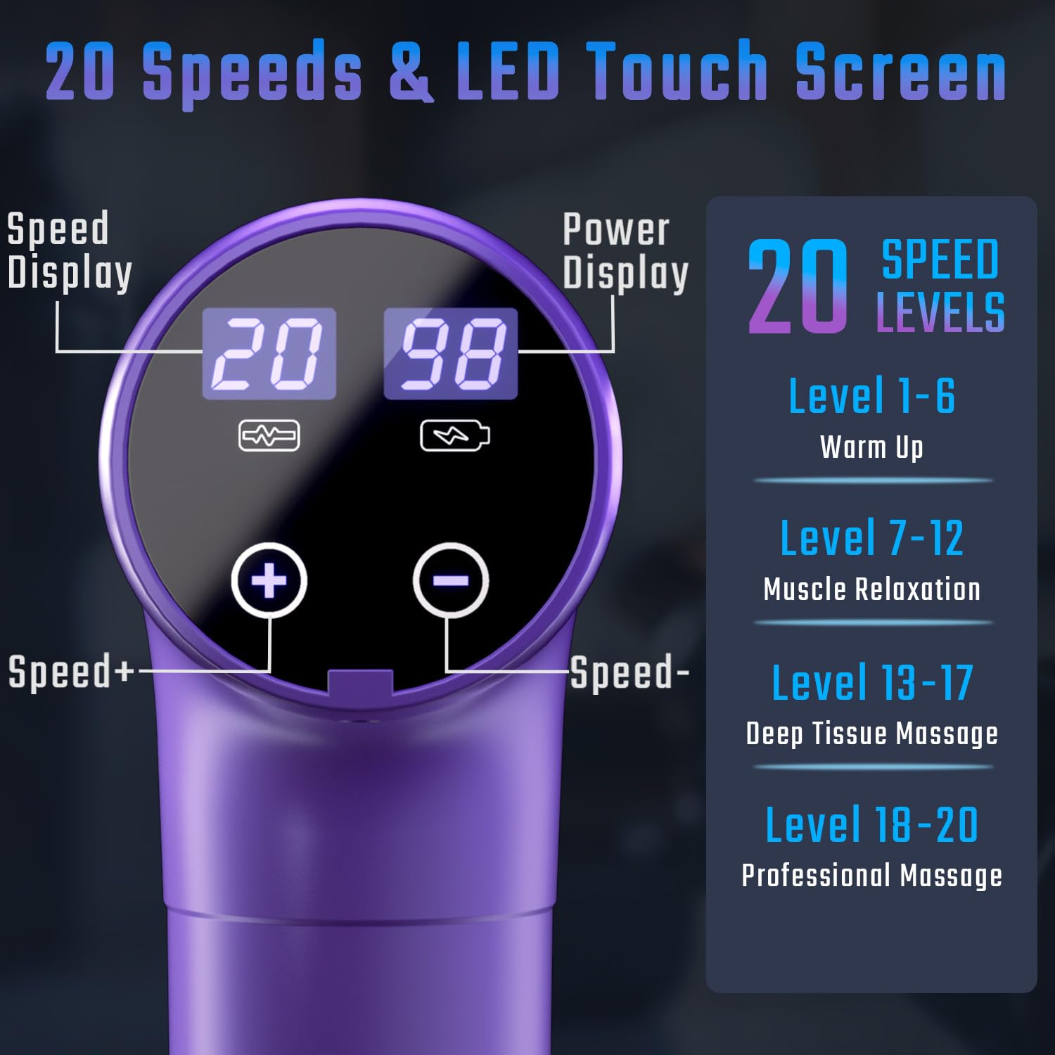 cotsoco Massage Gun Deep Tissue, Muscle Massage Gun with 9 Attachment Heads 20 Speeds & Silent Brushless Motor for Pain Relief, Handheld Percussion Back Massager Gun,Gift for Mom/Dad view 2
