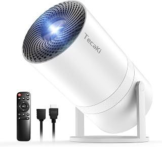Tecaki Mini Portable Projector: WiFi 6, Bluetooth 5.3, 1080P HD Support, Auto Keystone, 180° Rotatable, Built-in Android Apps