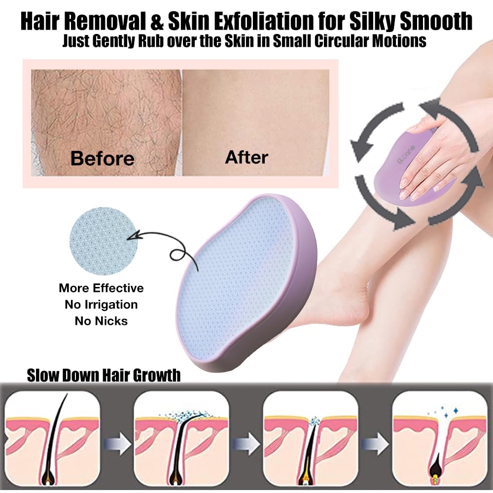 G.Liane Premium Crystal Hair Eraser,Painless Exfoliation Hair Removal Epilator,Nano Glass Hair Remover for Women,Natural Gentle and Efficient Shaver Trimmer on Leg Arm(Pastel Purple) - Image 3