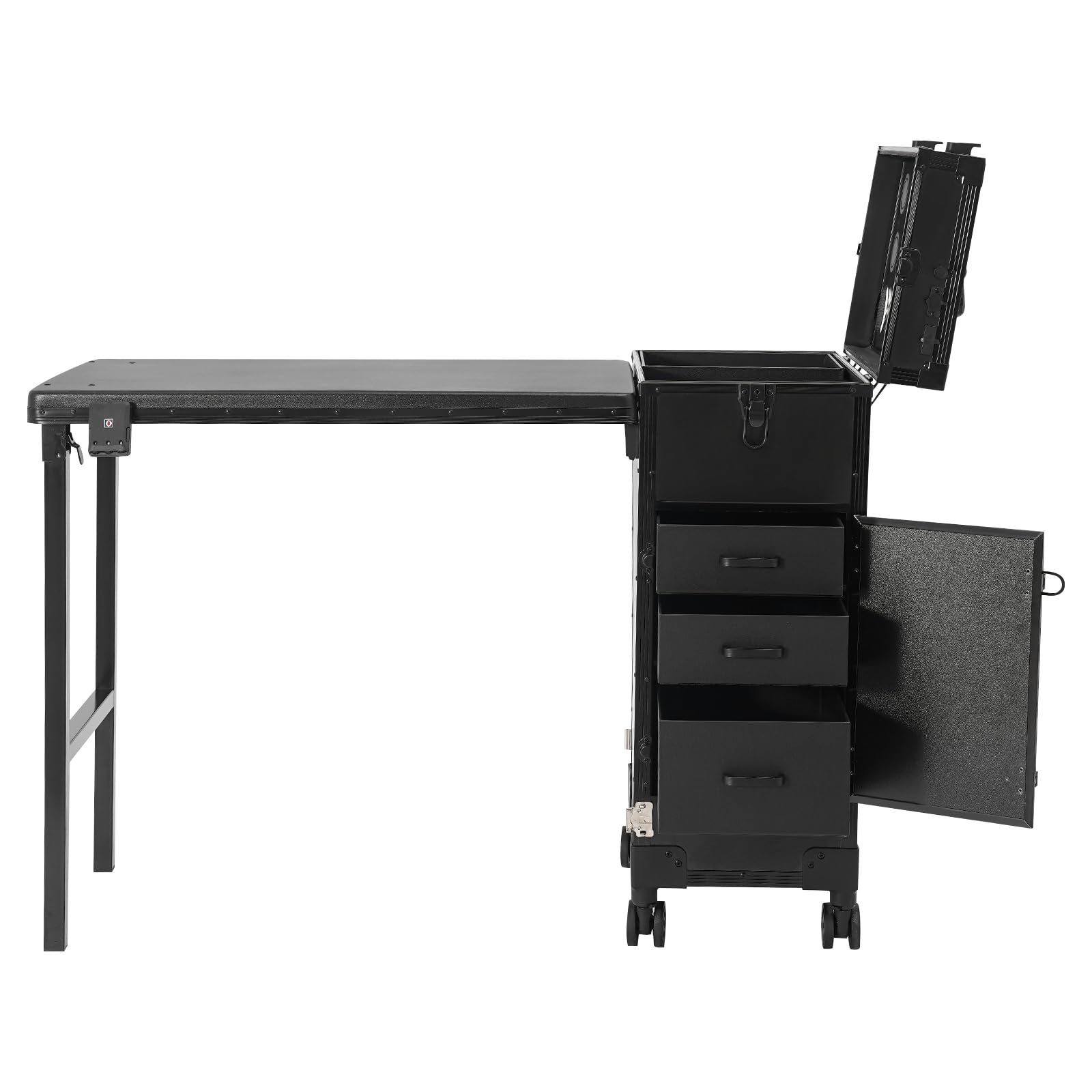 Trousse de maquillage professionnelle avec table, miroir LED et 3 tiroirs, table de manucure pour manucure, capacité de charge totale de 50 kg, couleur noire