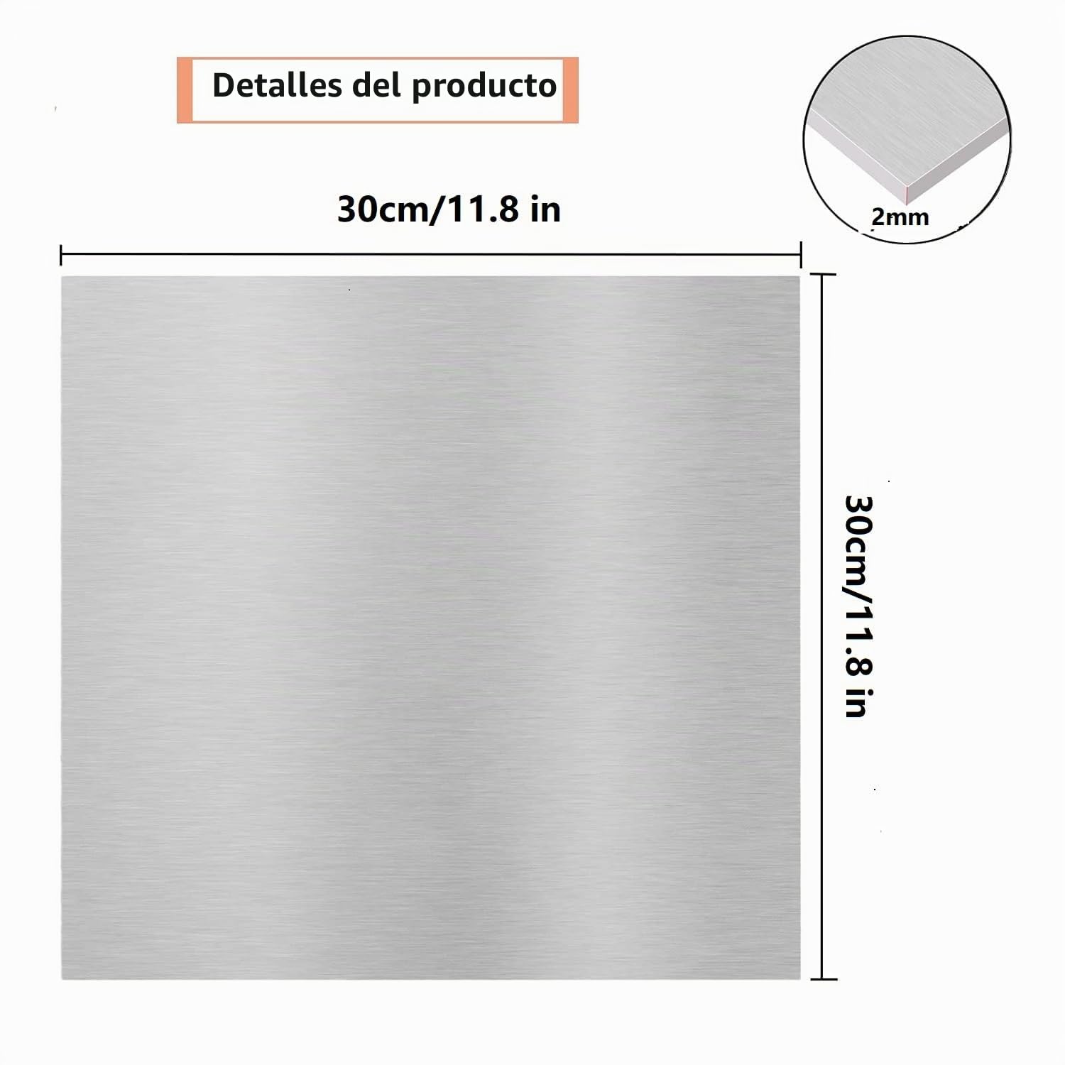 Placa de aluminio (2 mm, 30 x 30 cm, placa plana de aluminio 6061, chapa de aluminio, placa metálica con película protectora)