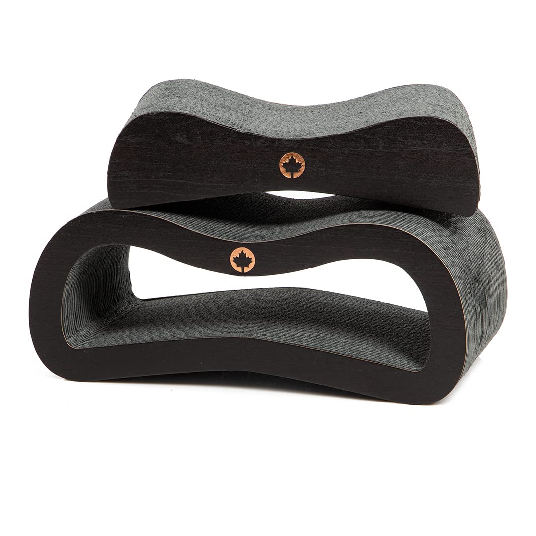 CanadianCat Company | Premium Kratzbrett/Kratzlounge für Katzen Spar-Set Orbit + Satellite, Kratzpappe/Katze Kratzbrett, Wellpappe & Katzenminze, Small, Black Edition