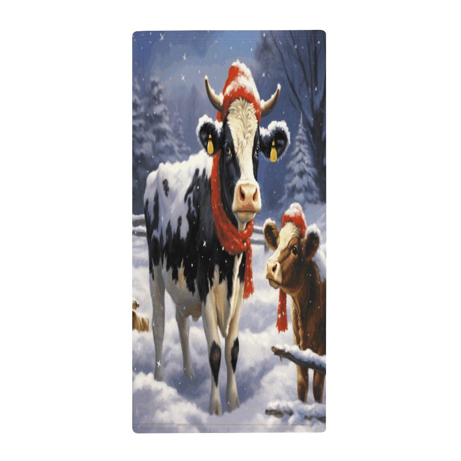 VstaDank Christmas Snow Cow Hand Towels Ultra Soft Printed Towels Classic Coral Velvet Kitchen Hand Towel Highly Absorbent Hotel Spa Towel Collection for Bathroom Workout 13.8 X 28.7 in