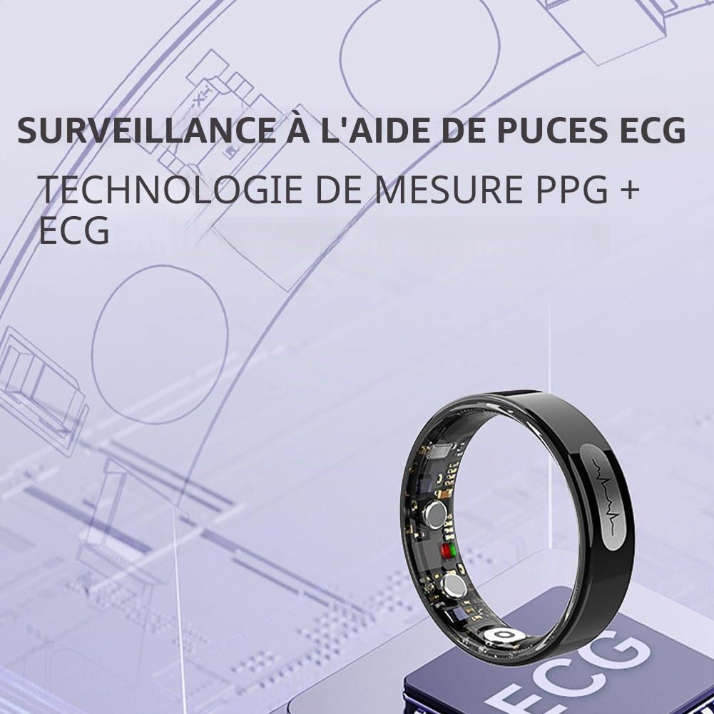 Bague Connectée Homme Femme, Smart Ring Surveillance du Sommeil ECG Pression Artérielle Fréquence Cardiaque Comptage des Pas 5ATM+IP68 13#