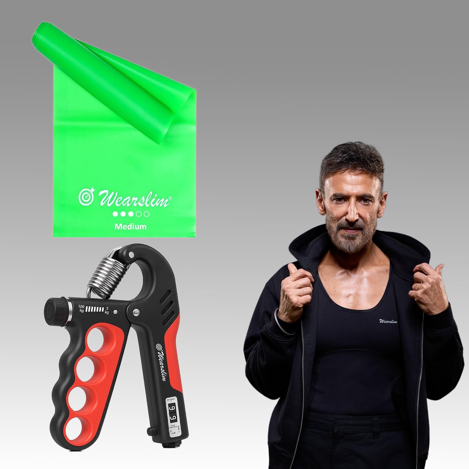 Wearslim Professional Hand Gripper with Counter & Resistance Bands Set Combo - Adjustable Grip Forearm Strengthener with Latex Elastic Thyra Bands for Stretching. Physiotherapy - Home Gym Equipment-image-7