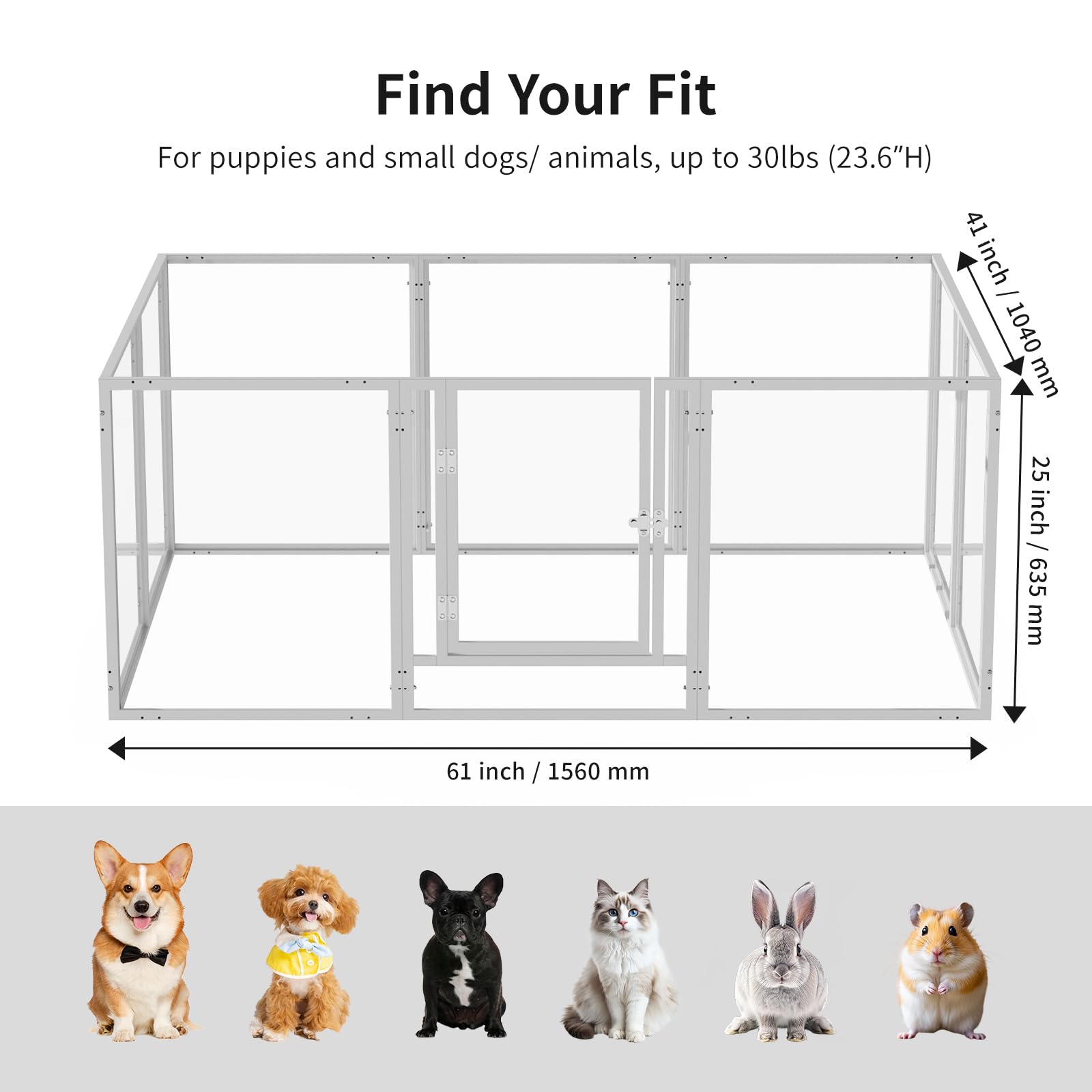 Parque para Perros Acrílico, PARC Chien interieur, 60 cm de Altura Corralito para Perros, Fácil Montaje, Fácil de Limpiar, Robusto y Duradero, Ideal Perros pequeños y Cachorro (10 Paneles)