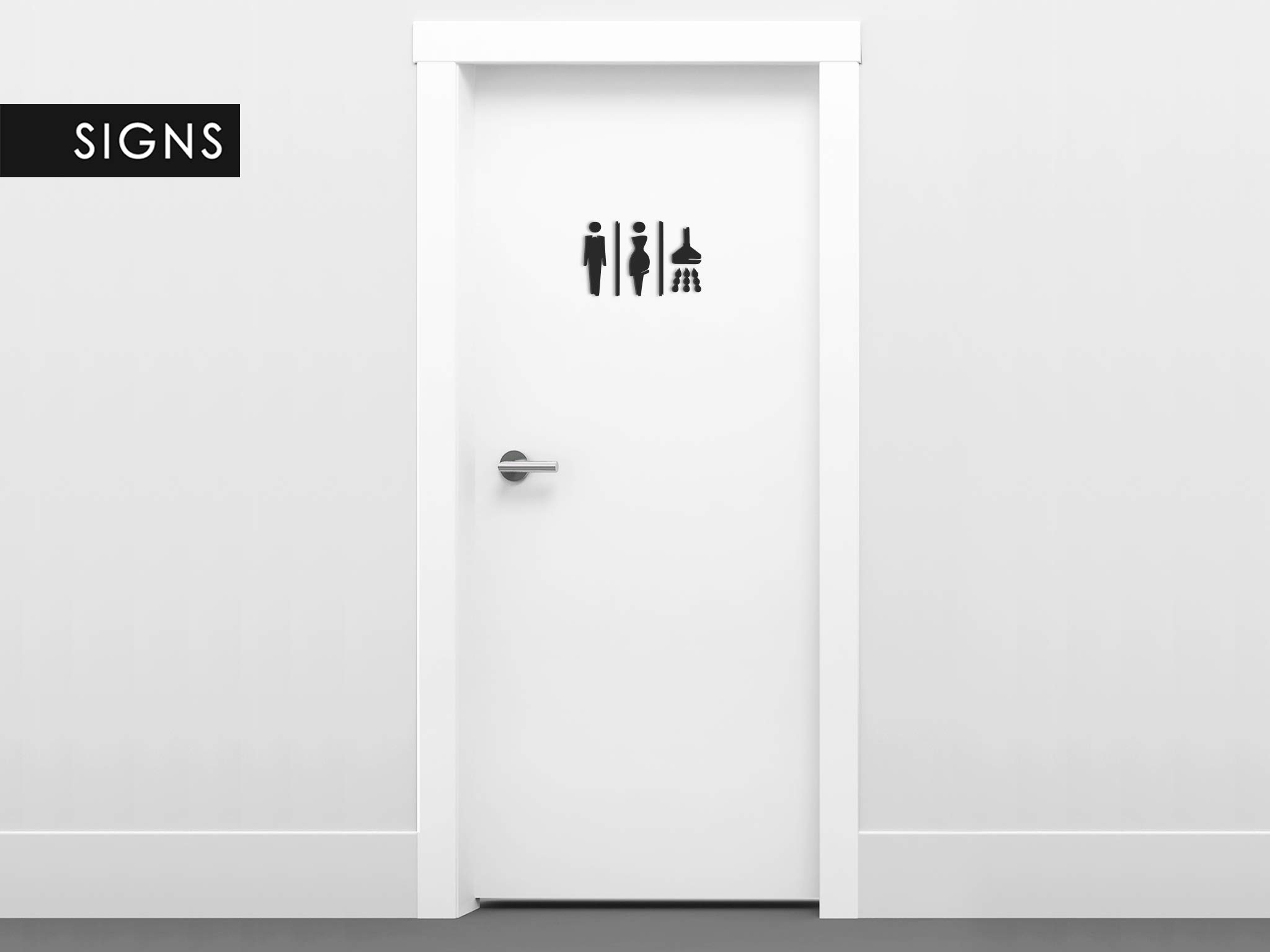SIGNS - Repujado cartel baño puerta (15 cm) SA117, en relieve, señales adhesivas. Cartel baño hombre mujer ducha - Placas de retretes baño duchaa - carteles de baño ducha y pared (Prime Negro)