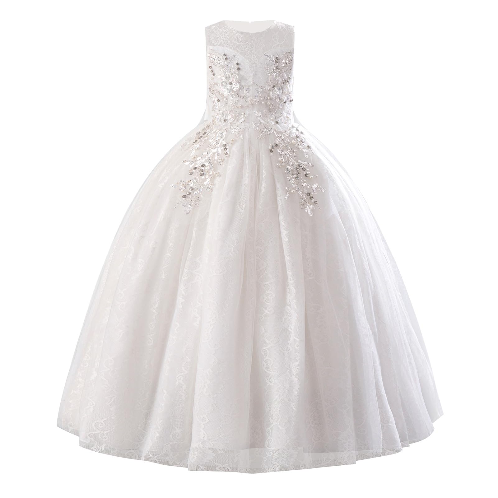 IDOPIP Sequin Flower Girl Lace Dress for Kids Wedding Pageant Party Formal Long Gown Princess First Communion Tulle Dresses