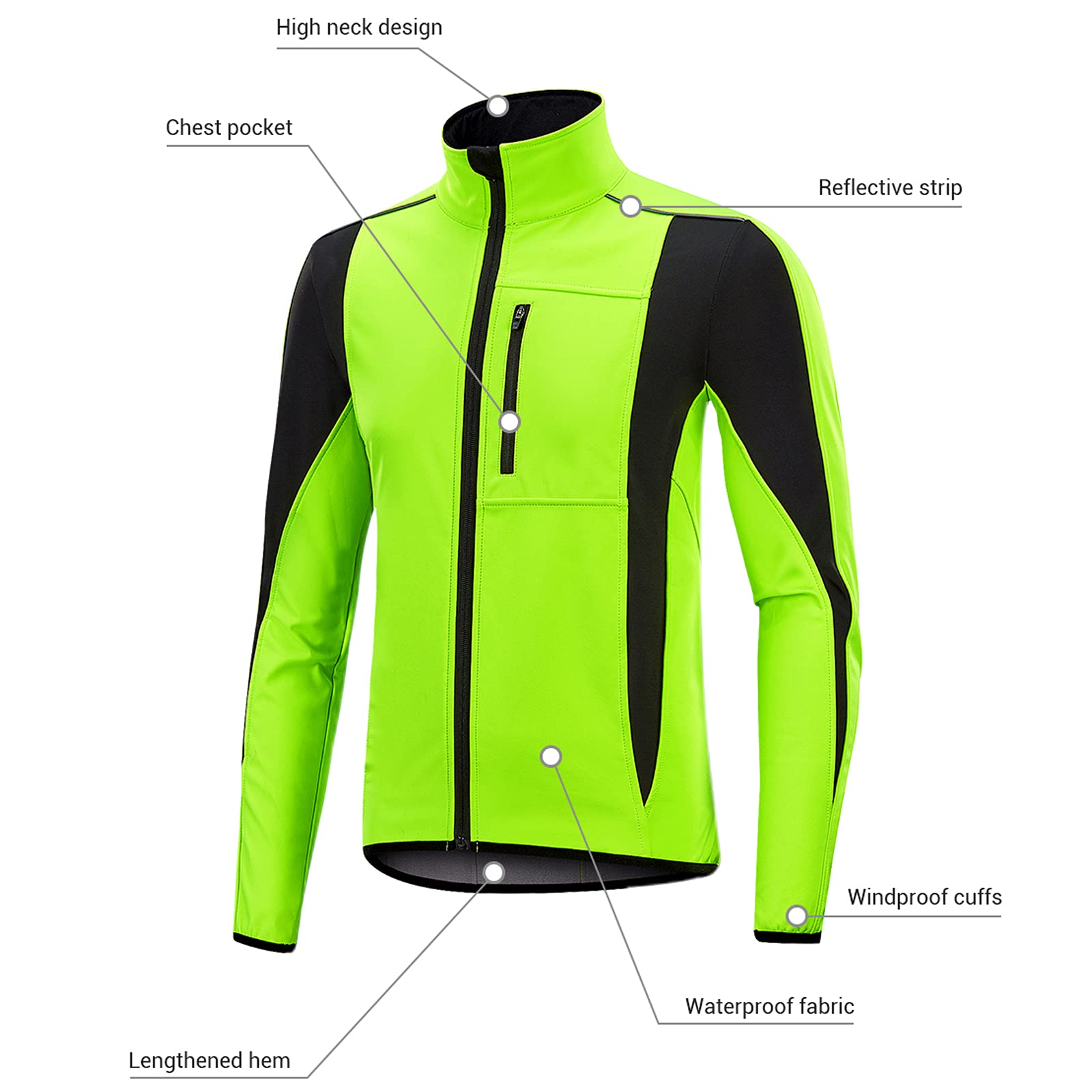 DZQUY Giacca da Equitazione Giacca da Moto Impermeabile Antivento Fleece Fleece Long Jersey Giacca da Ciclismo Adatto per Viaggiare in Bicicletta in Esecuzione,Verde,XXL
