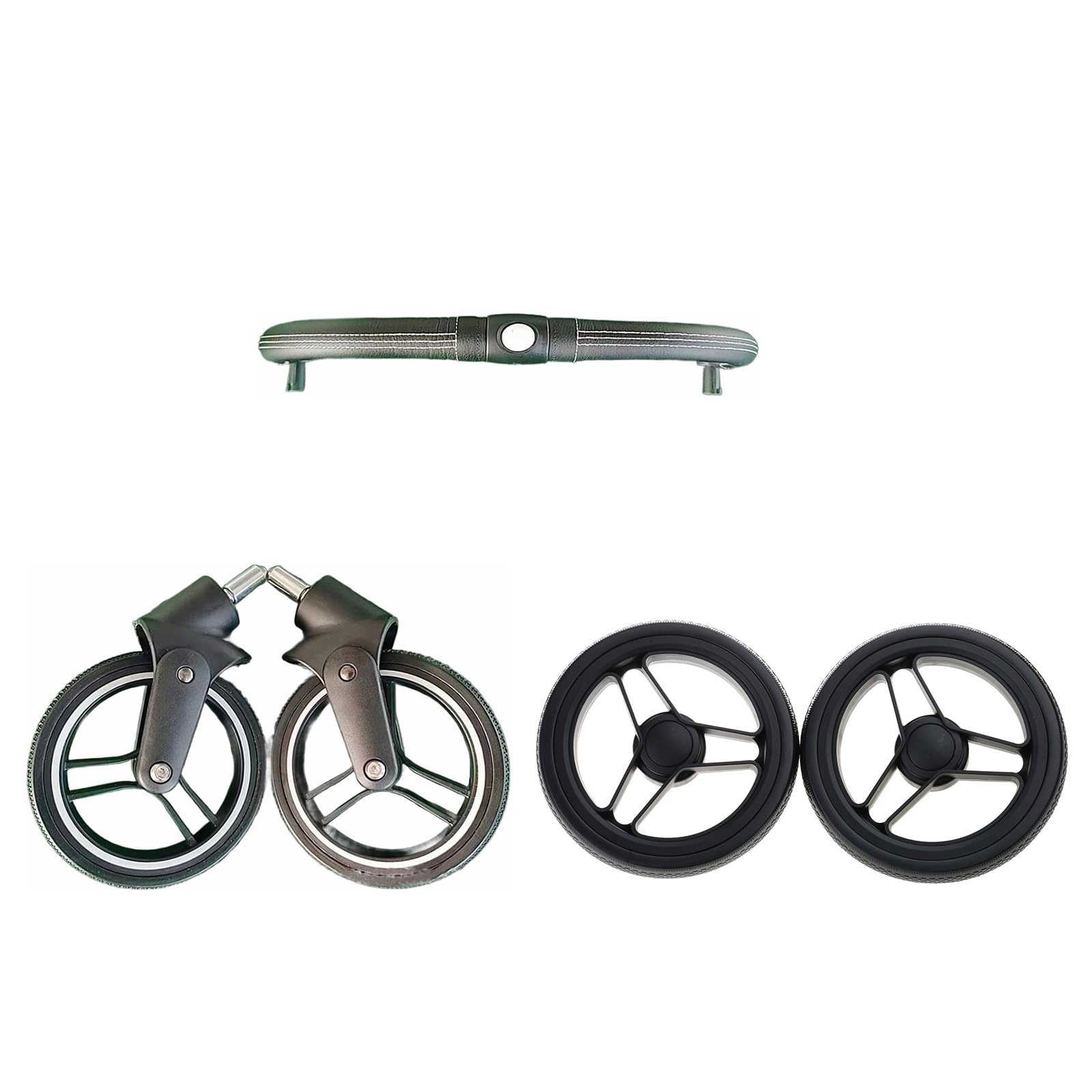 Ensemble de roues de landau en caoutchouc et métal pour poussette de bébé, accoudoir avant de rechange pour plus