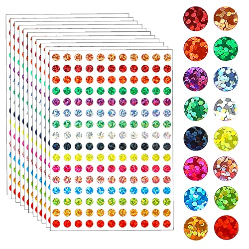 3520 Stück Glänzende Kreis Dot Aufkleber Sparkle Farbcodierung Etiketten 16 Farben Kleine Runde Punkt Aufkleber Laser Bunte Kreis Dot Aufkleber für Klassenzimmer Büro DIY