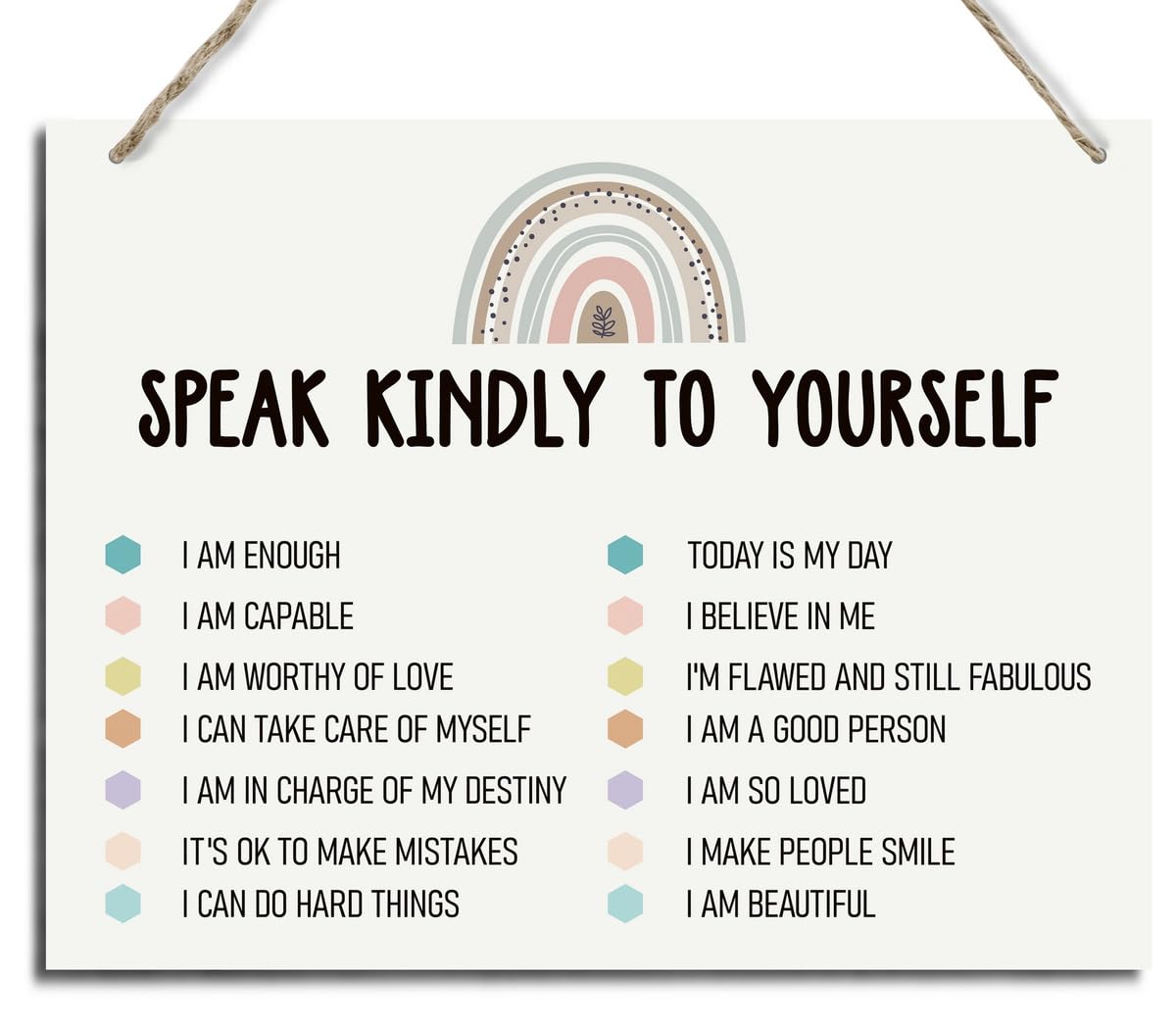 Therapy Office Wall Decor Sign - Aesthetic Positive Home and Girls Room Affirmation - Wood Sign to Cultivate Confidence and Speaking Kindly to Yourself