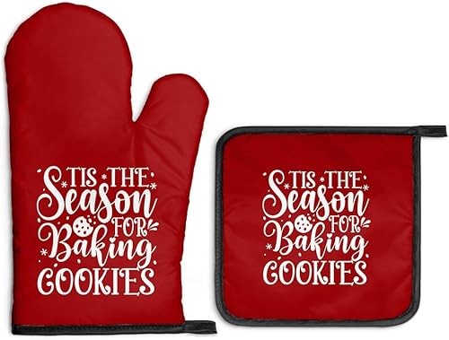 Miniatura 20 de Baking Because Murder is Wrong - Divertidos guantes de horno y soportes para ollas, divertidos guantes de cocina retro para decoración de cocina