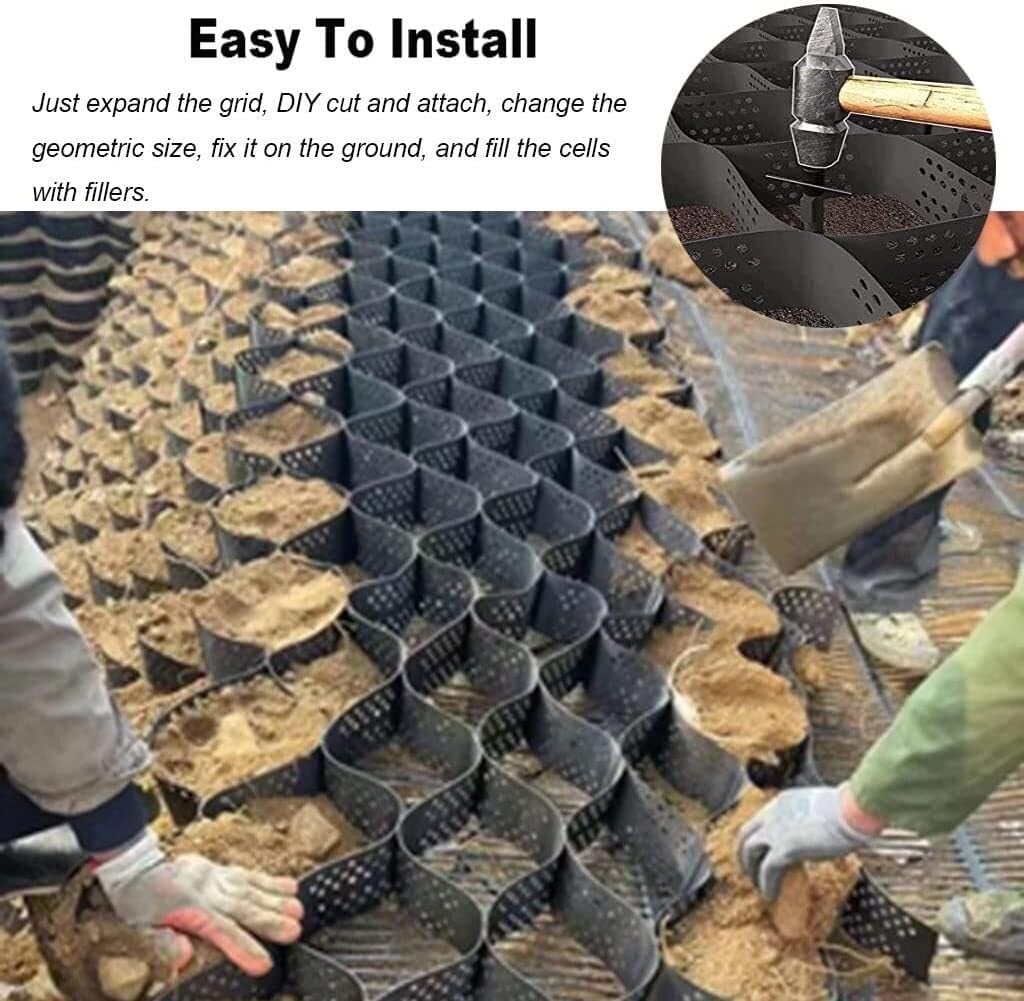 Gravel Stabilizer Grid, 6x2m Portable Telescopic Grating for Driveway, Parking, Patio, RV Camping, Sloped Areas - Durable Ground Stabilization Solution