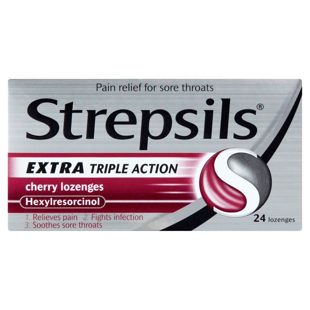 Strepsils Extra Triple Action Cherry Lozenges X24, for Sore Throat