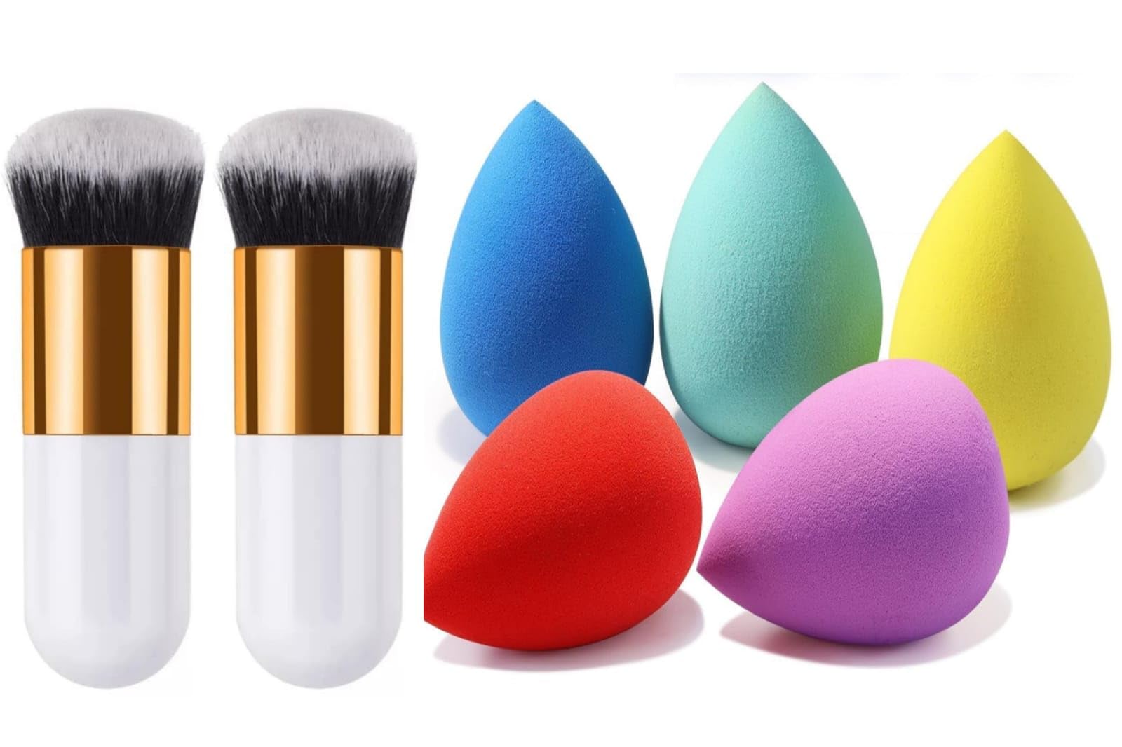 FIRST BEAUTY 2 Foundation Makeup Brush With 5 Pcs Set Makeup Sponge, Latex-Free Beauty Sponge for Blending, Makeup Sponges for Foundation Liquid Cream and Powder. Blender for Enhanced Make Up Application (Multicolor)-image-30