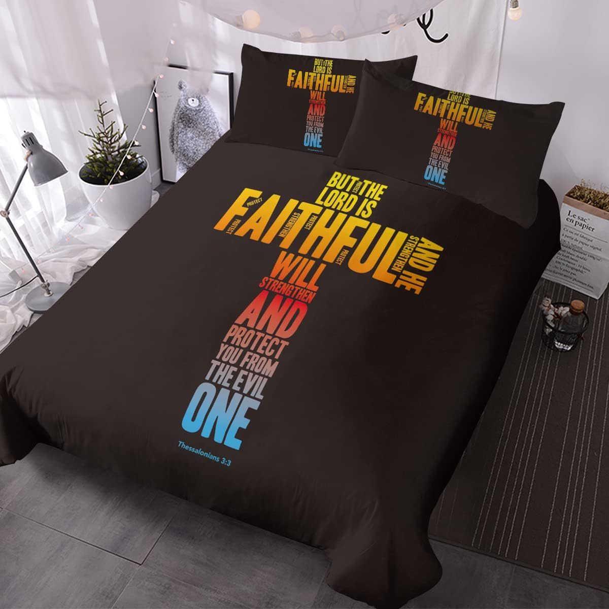 BlessLiving Religious Bedding Set Faithful Bible Verse Typography Design Duvet Cover Sets 3 Piece Bedspreads Double Size Gifts for Men Women