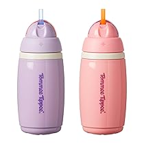 Tommee Tippee Tazza Termica con Cannuccia Flessibile, 266 ml, Borraccia Antigoccia per Bambini dai 12 Mesi in Su, con Chiusura a Scatto per Tenere la Cannuccia Pulita, Rosa e Viola, Confezione da 2