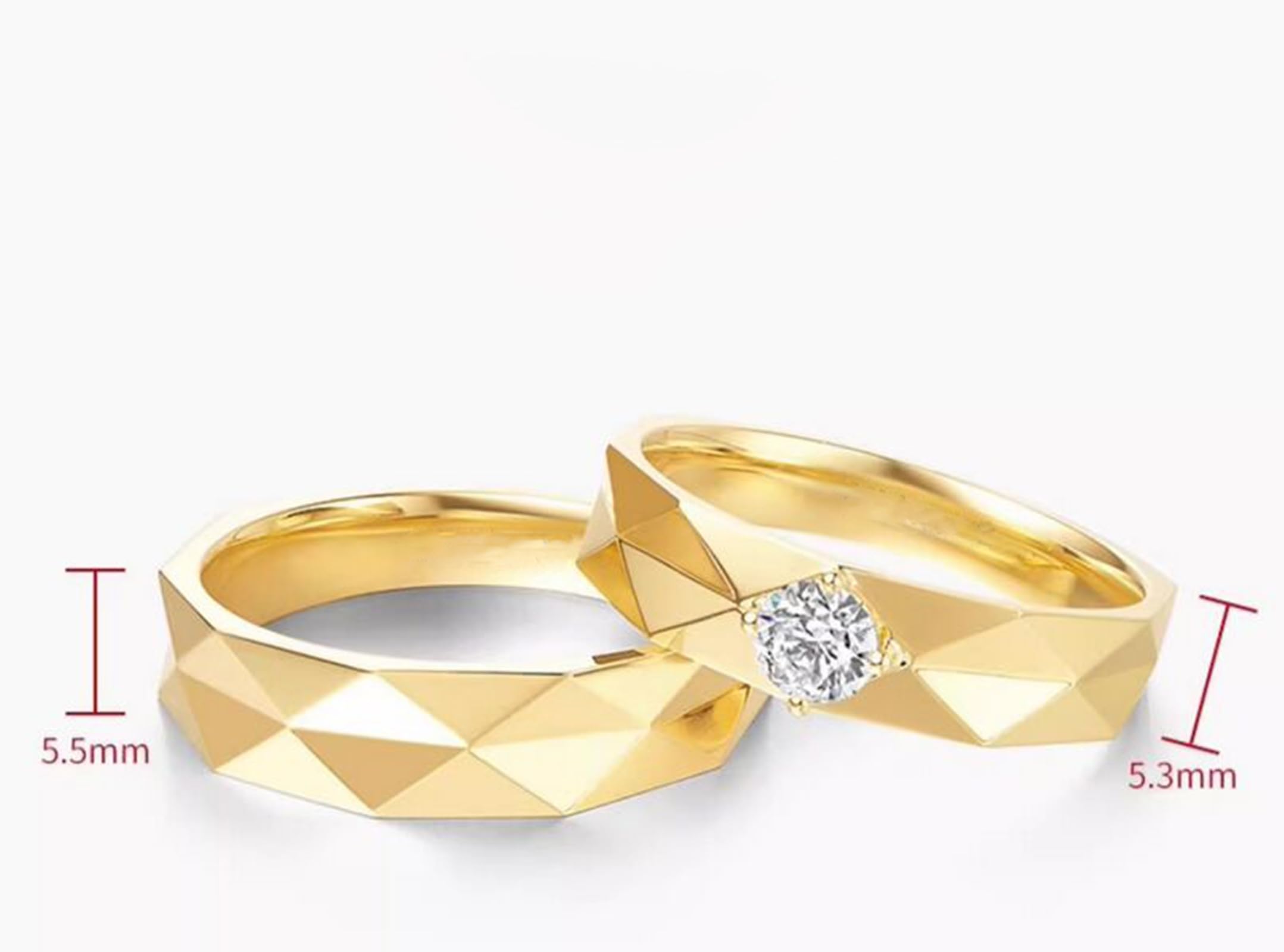 Anillo de boda de oro amarillo de 18 quilates, diamante solitario de 0,3 quilates, alianzas de boda 750, oro auténtico, 5,3 mm, para mujer, talla 62 (19,7)