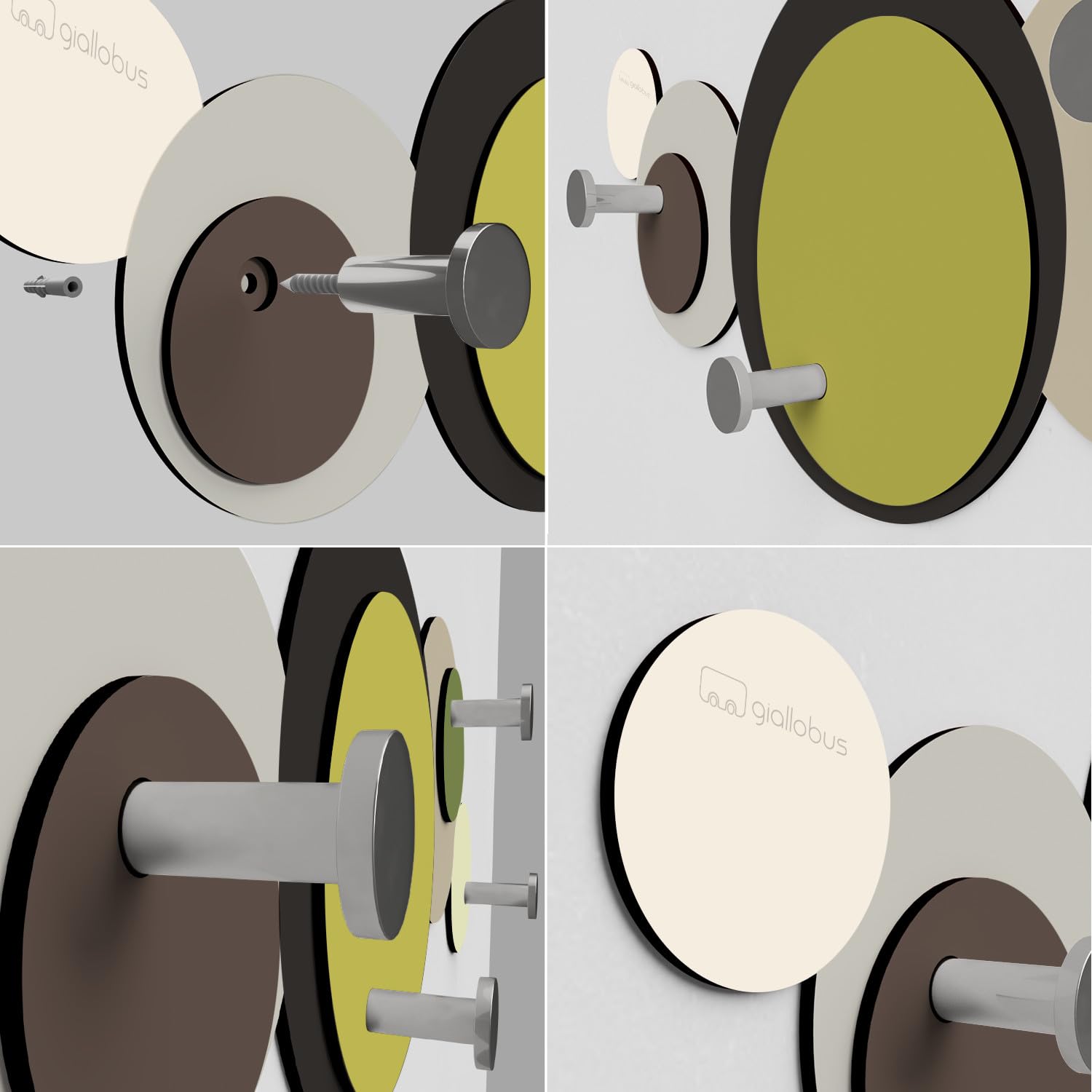 Giallobus - Appendiabiti da parete 4Me - 02 - Cycle - Legno Mdf + Alluminio - 60L x 25l cm - 02 - M - Attaccapanni da Muro con 4 Ganci in Alluminio e Legno