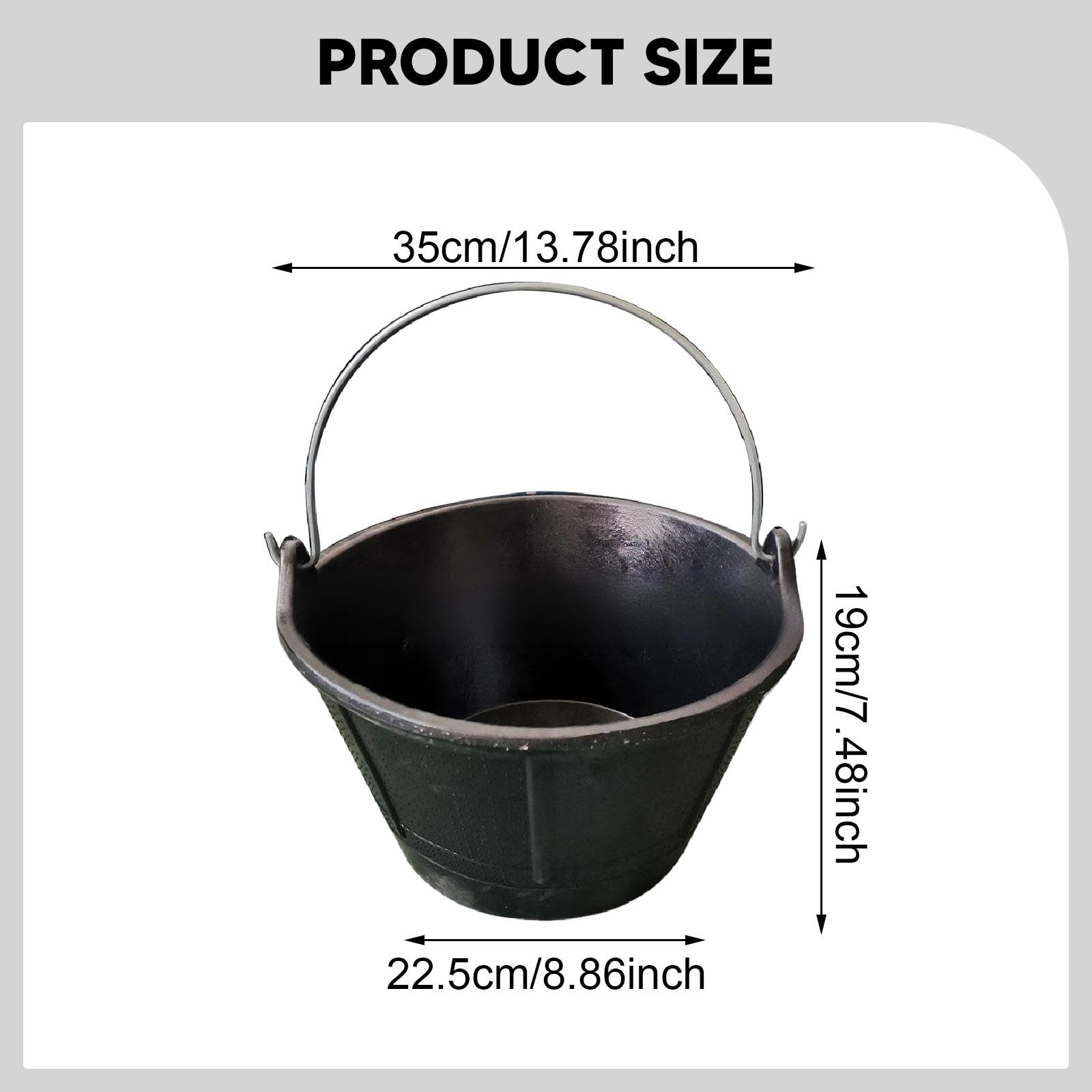 Secchio di Cemento in Gomma 10 Litri, Diametro Bocca 35 cm, Contenitore Robusto per Agricoltura, Cantiere, Garage, Casa