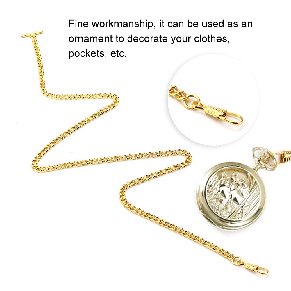 Pocket Watch Chain, 25.6in Metal Pocket Watch Chain with T Toggle Clasps Vintage Metal Alloy Pocket Vest Chain Watch Pendant Holder(Golden)