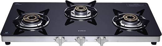 Elica 3 Burner Manual Ignition Gas Stove | SAPPHIRE 773 CT VETRO (DT Series) | Double Drip Tray | Toughened Glass Top | High Efficiency Brass…