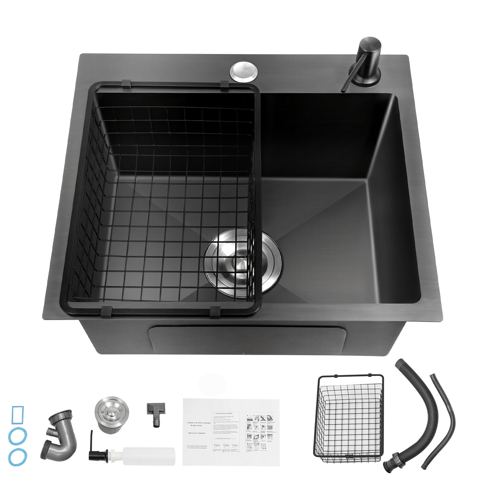 Fregadero de Cocina de Acero Inoxidable Negro 45x40 cm 1 Lavabo