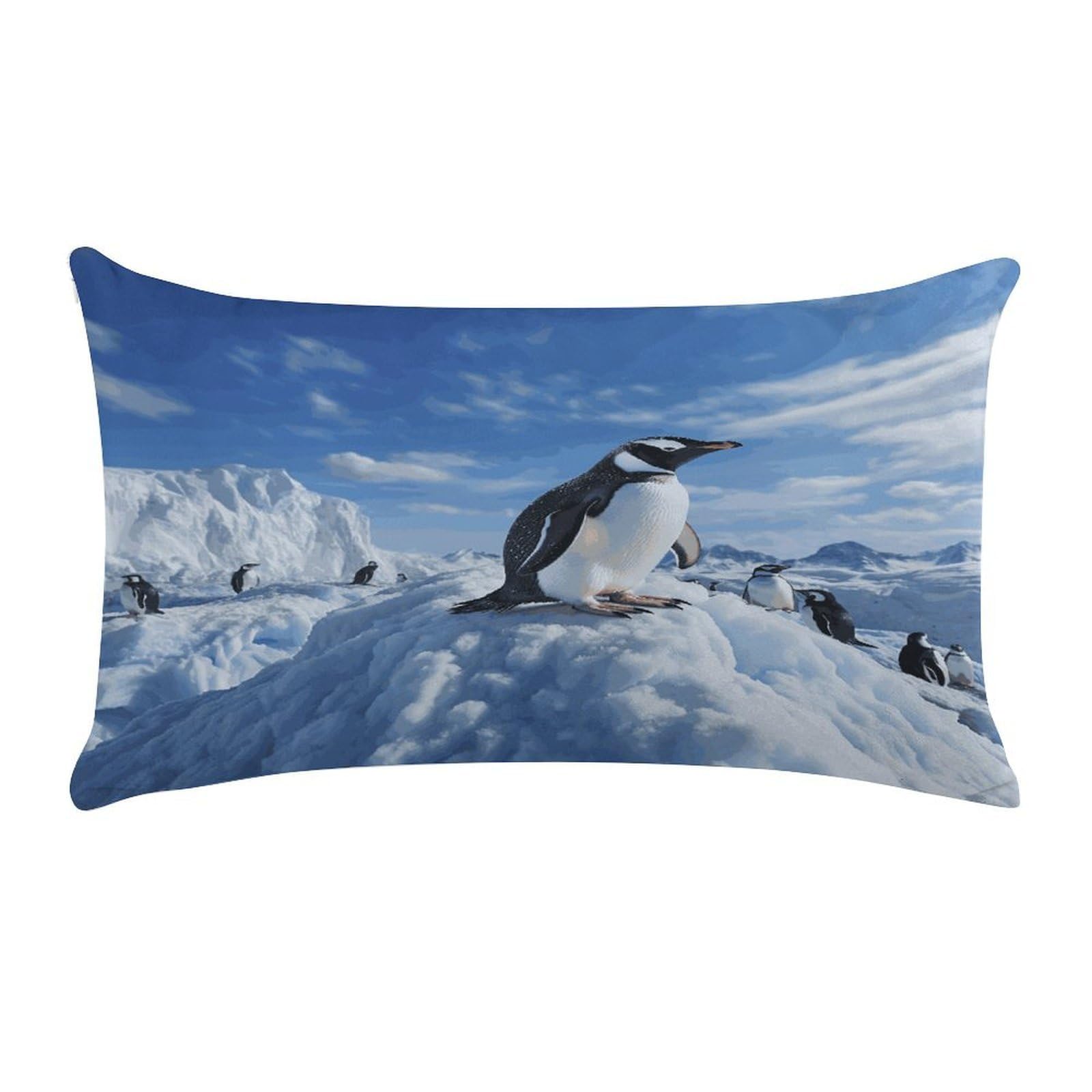 LDGSUPH Snow Mountain Penguin Throw Pillow Cover with Zipper Long Throw Pillow Case Anti-Fading Pillow Protector Super Soft Decorative Cushion Case Exquisite Plush Pillowcase12 X 20 in